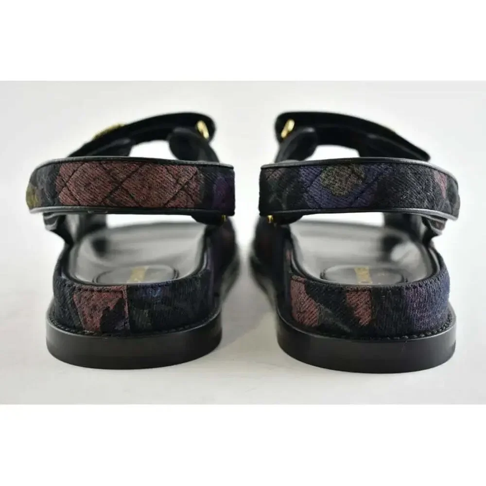 Chanel 21A Black Denim Graffiti CC Logo Mule Slide Strap Flat Teva Dad Sandal 39 - Picture 11 of 11